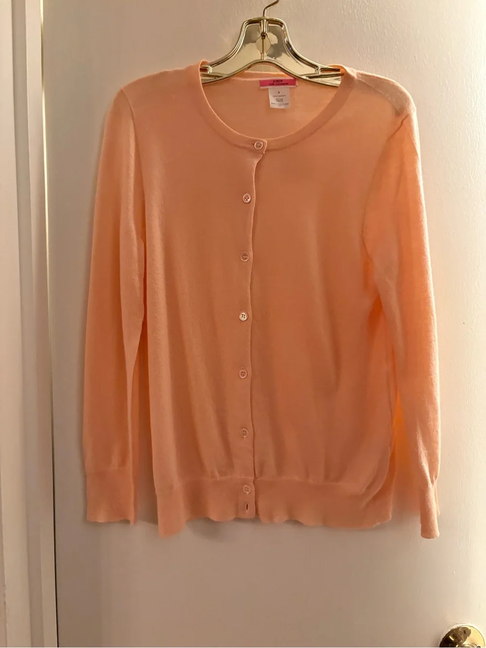 J. Crew Cashmere Peach Crewneck Button Cardigan